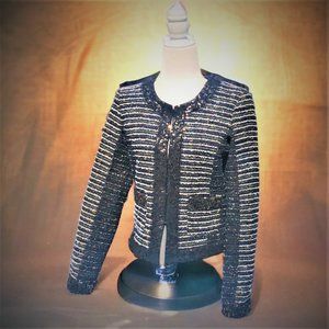 Vintage "Malvin" Tweed Jacket Blue Gold Metallic Thread Sequins Made Germany Sz8